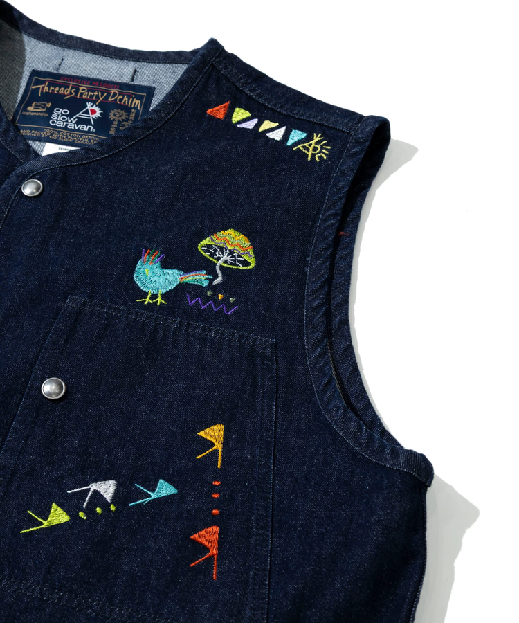 go slow caravan(ゴースローキャラバン) |Threads Party Denim 刺繍ベスト (MENS/WOMENS)
