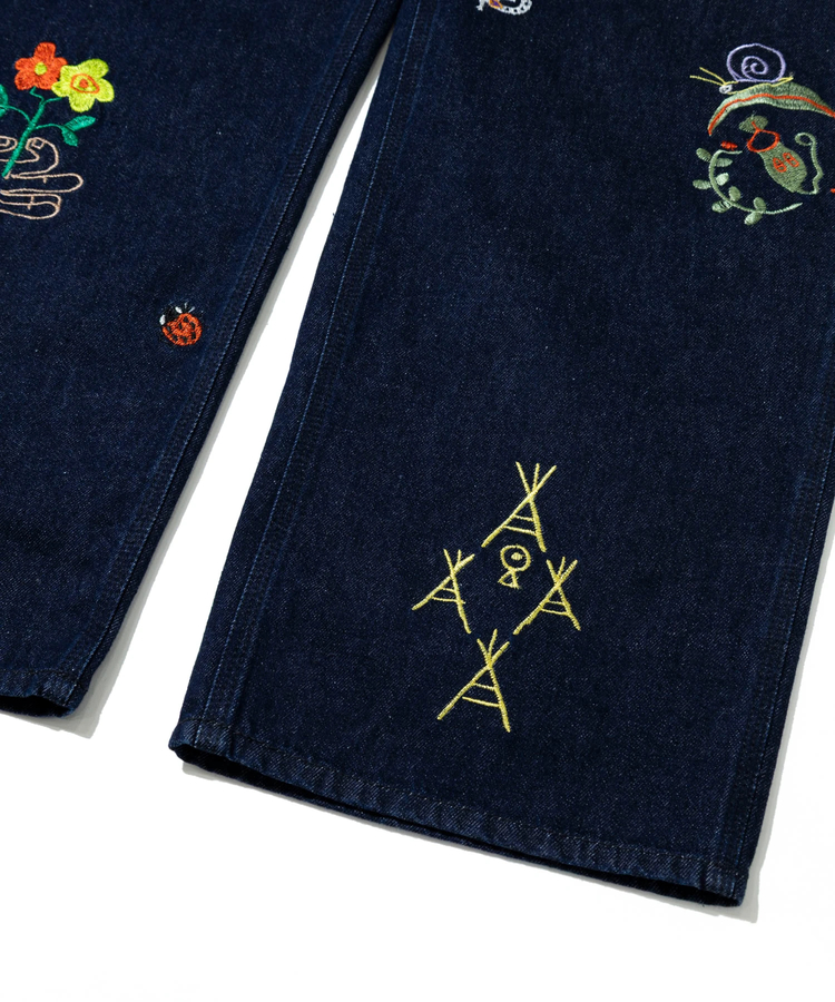 go slow caravan(ゴースローキャラバン) |Threads Party Denim 刺繍オーバーオール (MENS/WOMENS)
