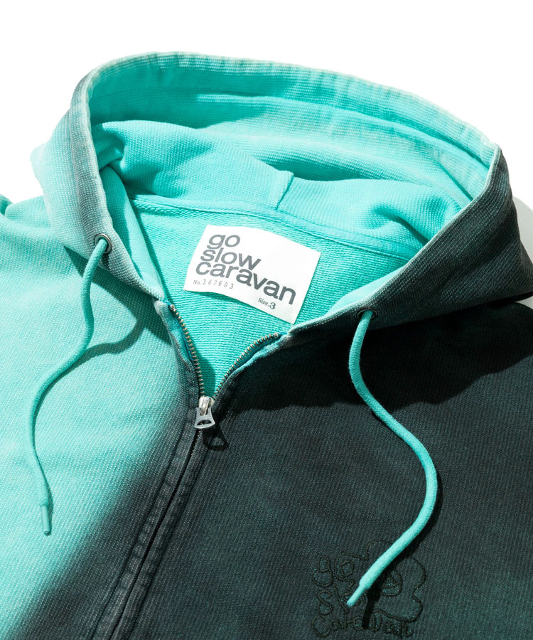 go slow caravan(ゴースローキャラバン) |UNIQUEインレイG/D 2TONE スプレーカラー  ZIP フーディー (MENS)
