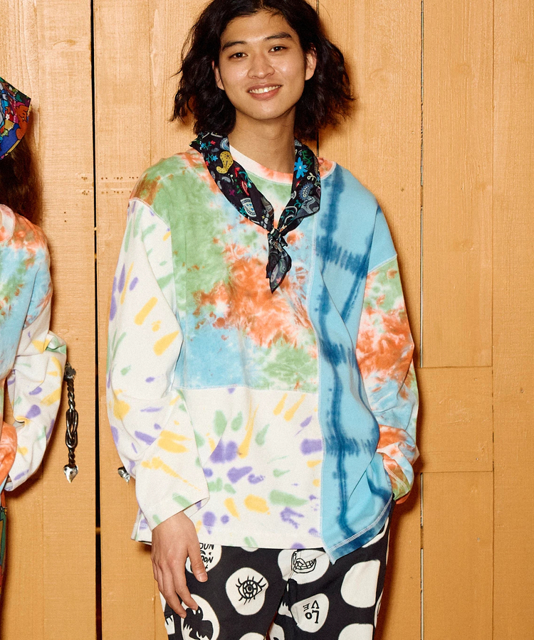 go slow caravan(ゴースローキャラバン) |32/1三本引き揃えヘビー天竺 TIE DYE切替 L/S TEE (MENS)