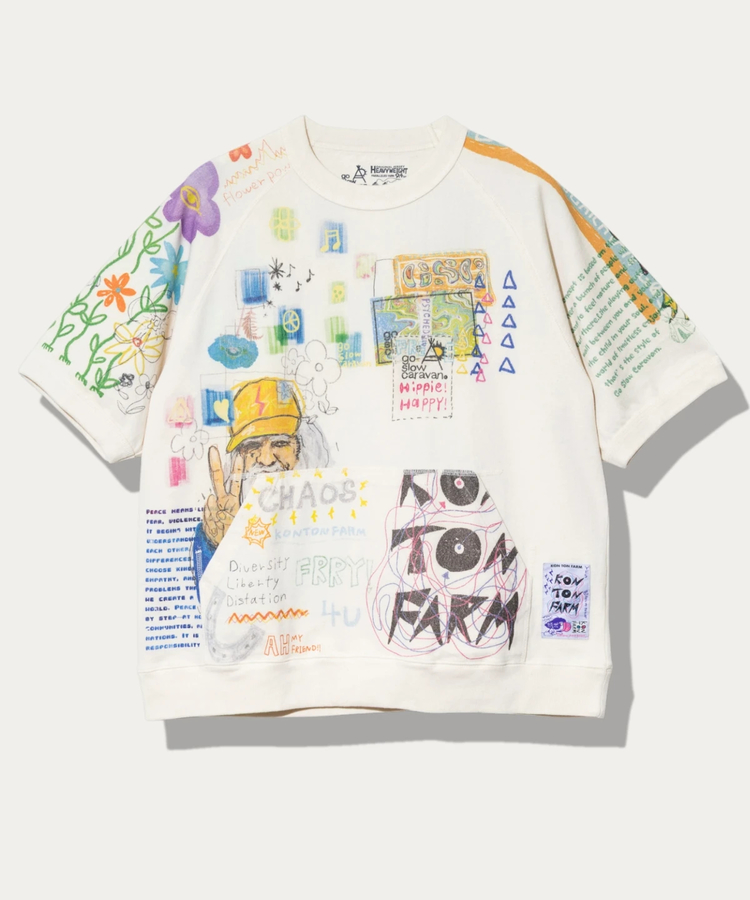 go slow caravan(ゴースローキャラバン) |32/1三本引き揃えヘビー天竺 落書きカオス ラグラン  TEE (MENS)