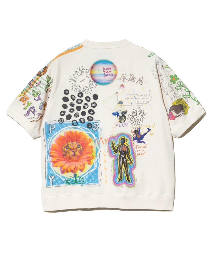 go slow caravan(ゴースローキャラバン) |32/1三本引き揃えヘビー天竺 落書きカオス ラグラン  TEE (MENS)