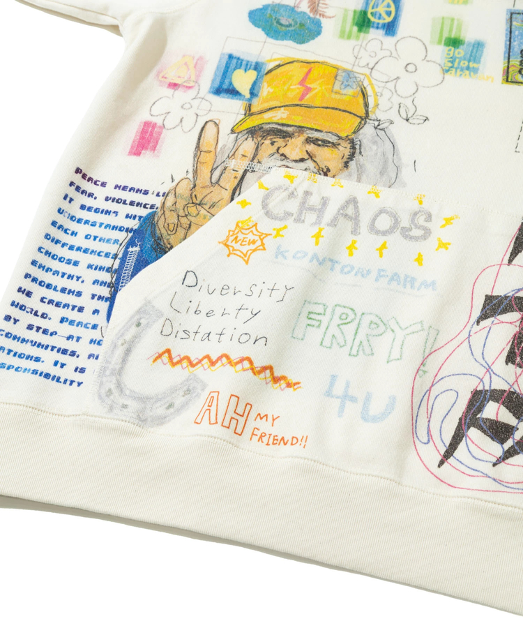 go slow caravan(ゴースローキャラバン) |32/1三本引き揃えヘビー天竺 落書きカオス ラグラン  TEE (MENS)