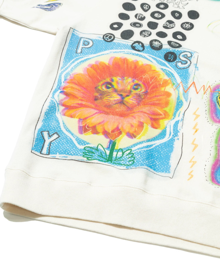 go slow caravan(ゴースローキャラバン) |32/1三本引き揃えヘビー天竺 落書きカオス ラグラン  TEE (MENS)