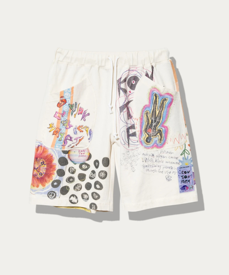 go slow caravan(ゴースローキャラバン) |32/1三本引き揃えヘビー天竺 落書きカオス TRA ハーフパンツ (MENS)