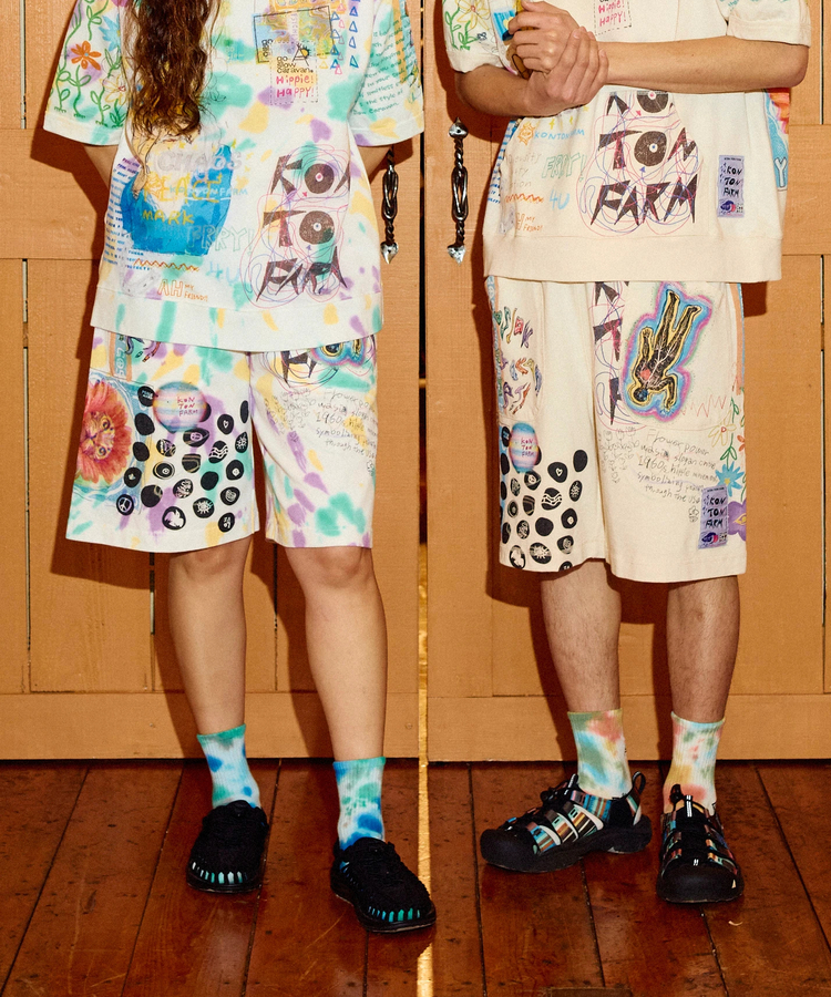 go slow caravan(ゴースローキャラバン) |32/1三本引き揃えヘビー天竺 落書きカオス TRA ハーフパンツ (MENS)