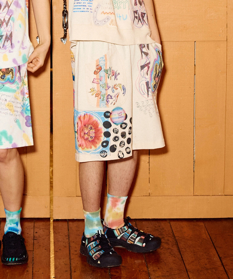 go slow caravan(ゴースローキャラバン) |32/1三本引き揃えヘビー天竺 落書きカオス TRA ハーフパンツ (MENS)