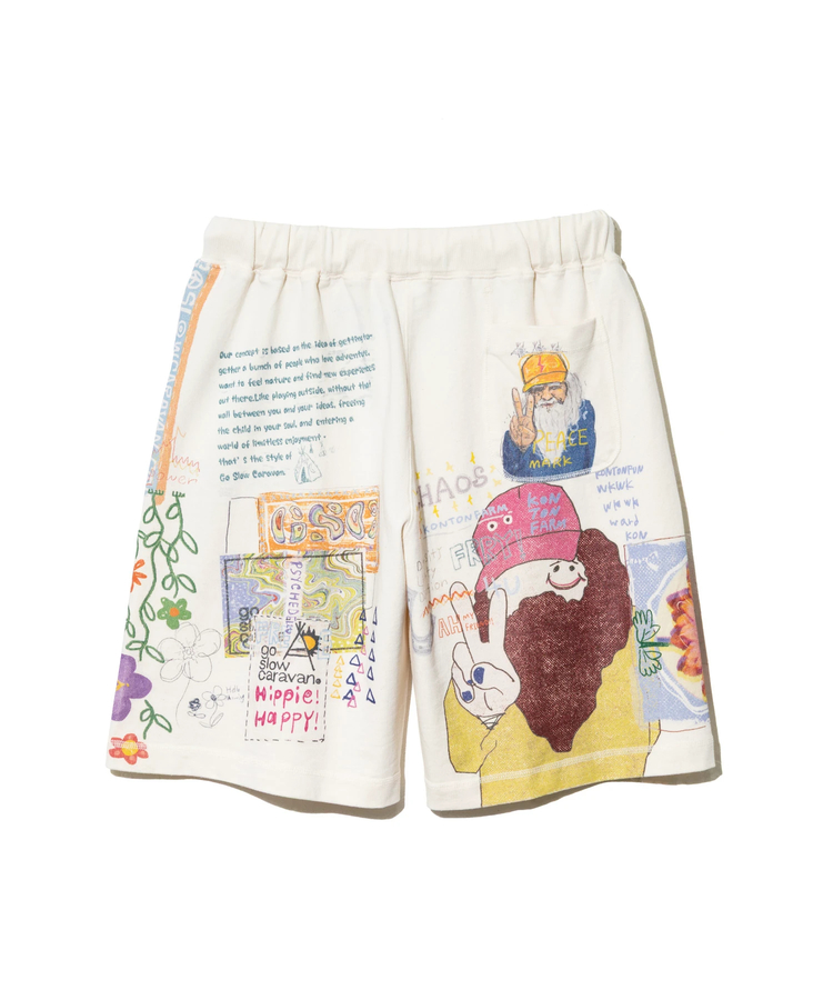 go slow caravan(ゴースローキャラバン) |32/1三本引き揃えヘビー天竺 落書きカオス TRA ハーフパンツ (MENS)