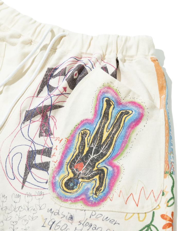 go slow caravan(ゴースローキャラバン) |32/1三本引き揃えヘビー天竺 落書きカオス TRA ハーフパンツ (MENS)