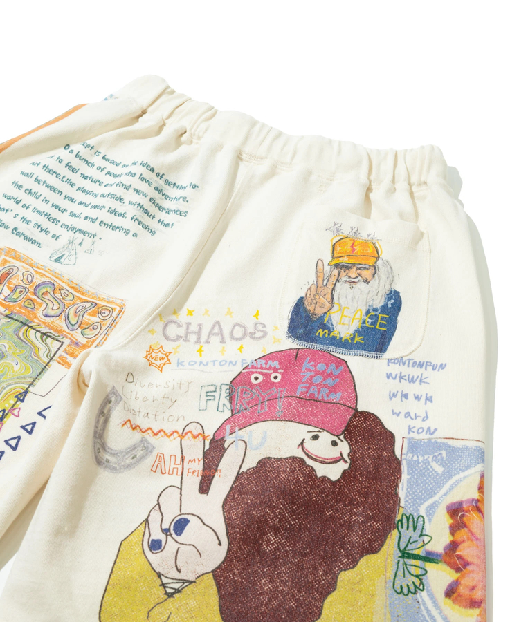 go slow caravan(ゴースローキャラバン) |32/1三本引き揃えヘビー天竺 落書きカオス TRA ハーフパンツ (MENS)