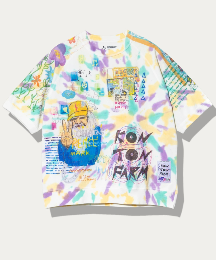 go slow caravan(ゴースローキャラバン) |32/1三本引き揃えヘビー天竺TIE DYE 落書きカオス ラグラン TEE (MENS)