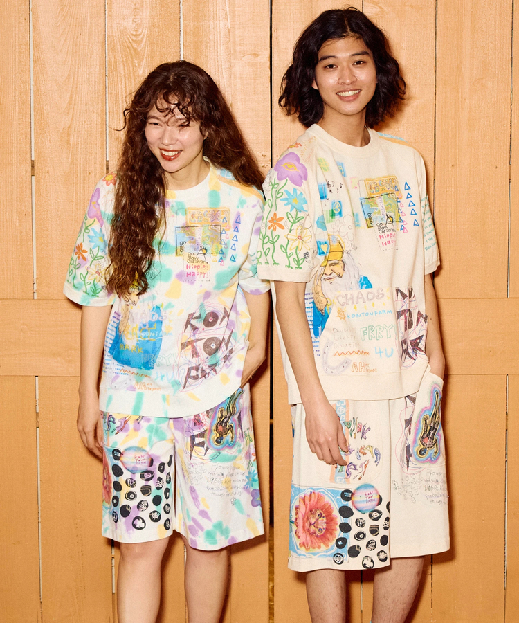 go slow caravan(ゴースローキャラバン) |32/1三本引き揃えヘビー天竺TIE DYE 落書きカオス ラグラン TEE (MENS)