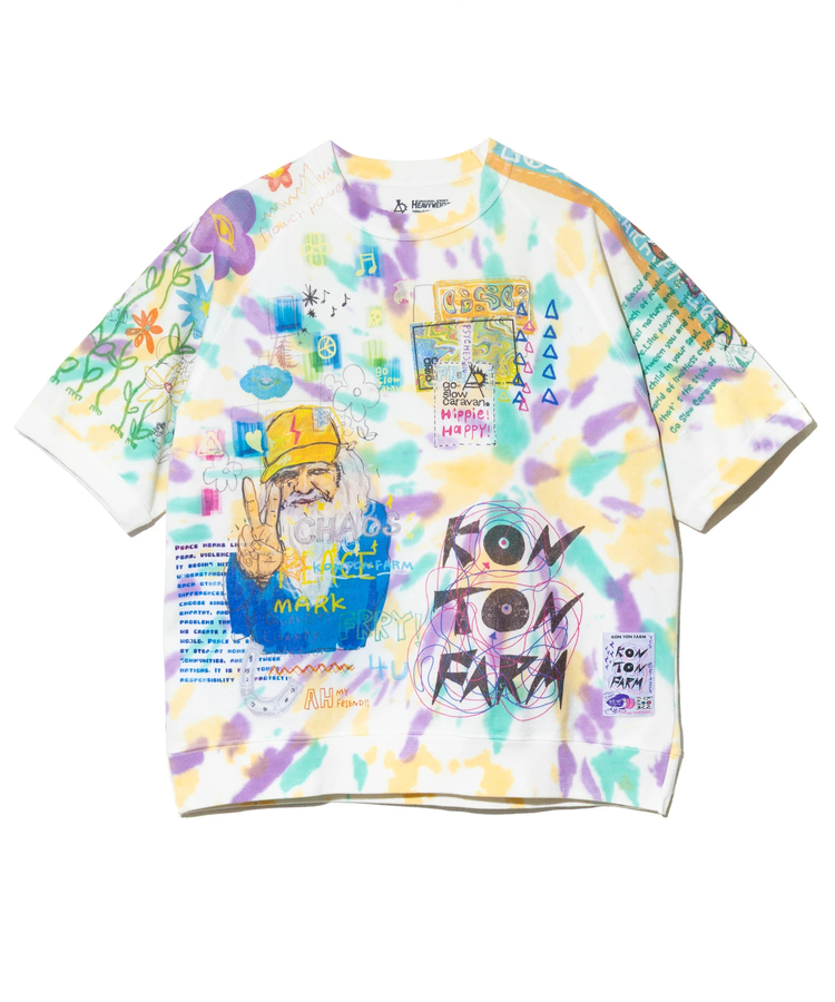 go slow caravan(ゴースローキャラバン) |32/1三本引き揃えヘビー天竺TIE DYE 落書きカオス ラグラン TEE (MENS)
