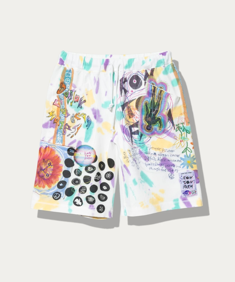 go slow caravan(ゴースローキャラバン) |32/1三本引き揃えヘビー天竺 TI落書きカオス TRA ハーフパンツ (MENS)