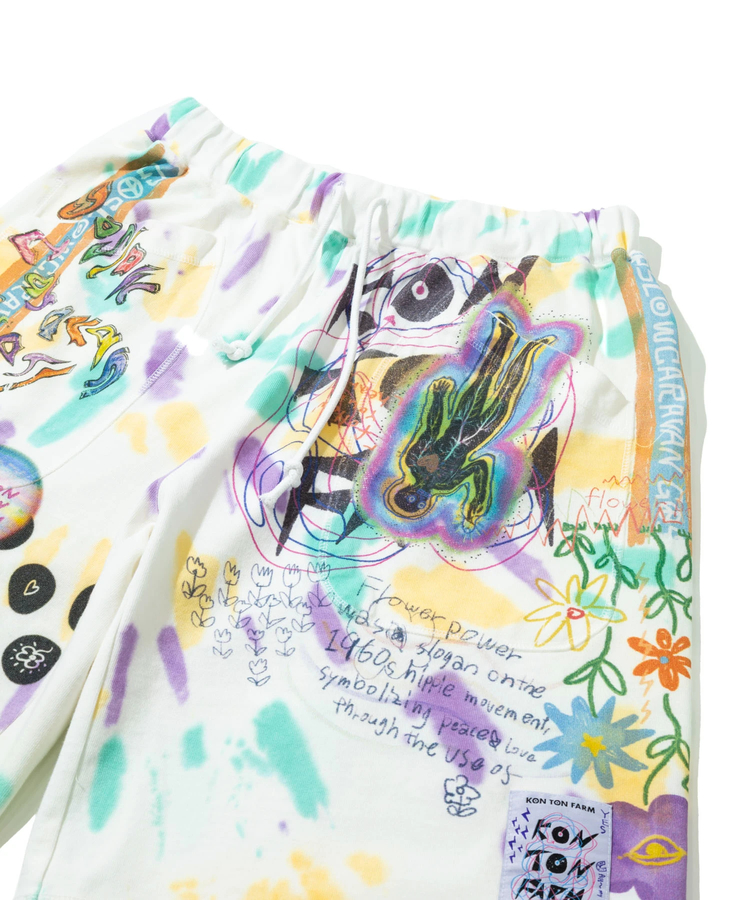 go slow caravan(ゴースローキャラバン) |32/1三本引き揃えヘビー天竺 TI落書きカオス TRA ハーフパンツ (MENS)