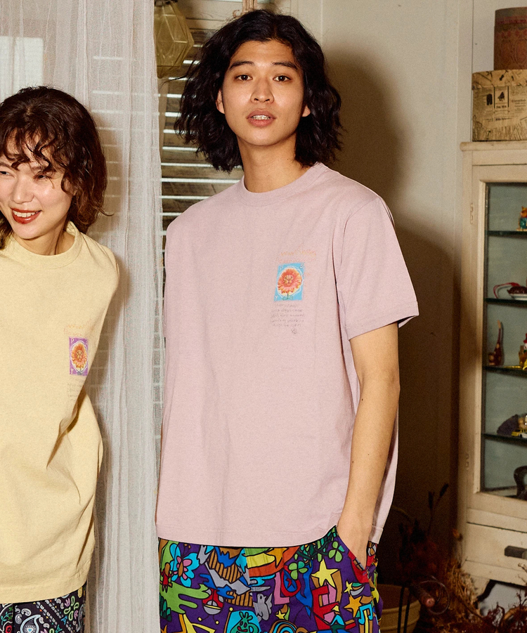 go slow caravan(ゴースローキャラバン) |メランジェ G/D リンガー TEE FLOWERCAT (MENS/WOMENS)