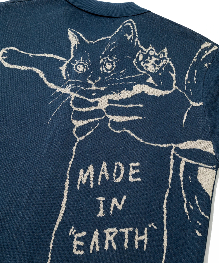 go slow caravan(ゴースローキャラバン) |JQニット ドライタッチシャツ 地球からつれてこられた猫 (MENS)