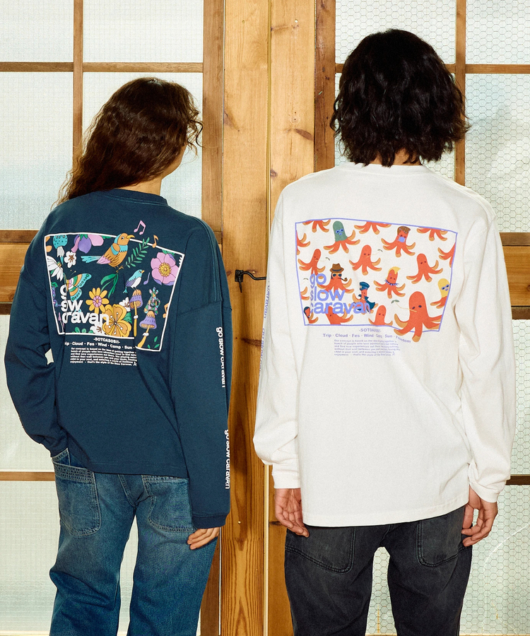 go slow caravan(ゴースローキャラバン) |USA/C スクエアLOGOバックプリント ロングスリーブTEE (MENS)