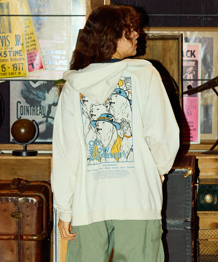 go slow caravan(ゴースローキャラバン) |USA/C スクエアLOGOバックプリント ZIPフーディー (MENS/WOMENS)