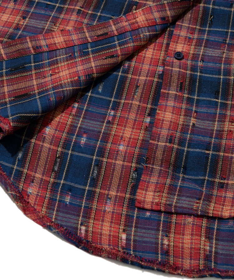 GENTIL/ジャンティー ダメージチェックシャツ (WOMENS)｜ファッション