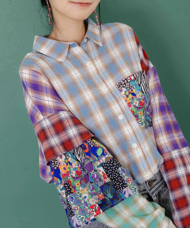 ScoLar/スカラー パッチワークチェックシャツ (WOMENS)｜ファッション