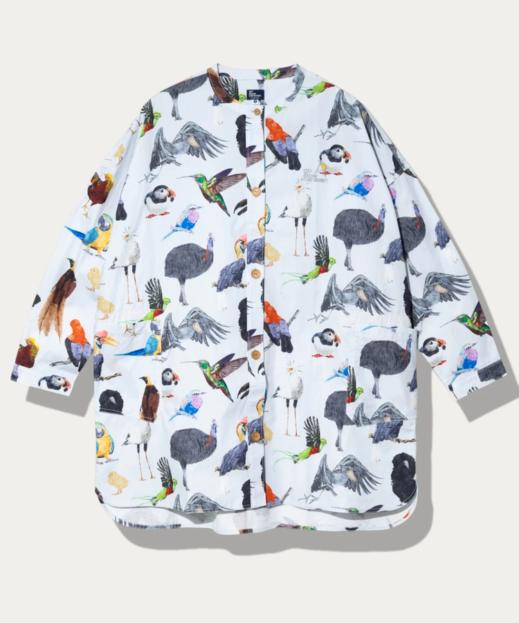 go slow caravan(ゴースローキャラバン) |オリジナル総柄Pt ノーカラーシャツジャケット (WOMENS)