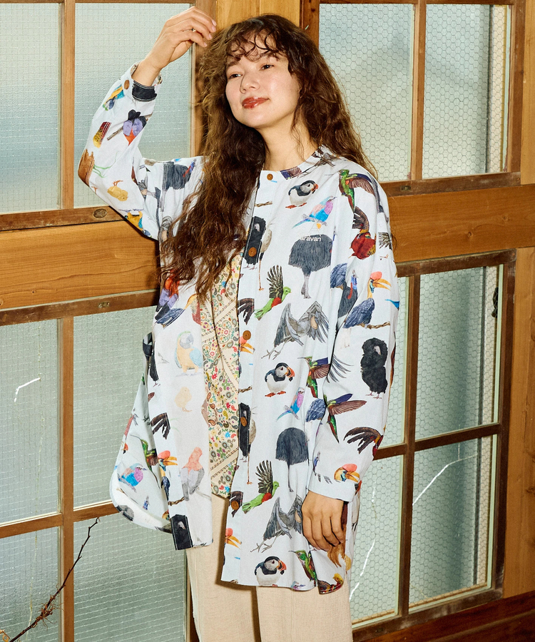 go slow caravan(ゴースローキャラバン) |オリジナル総柄Pt ノーカラーシャツジャケット (WOMENS)