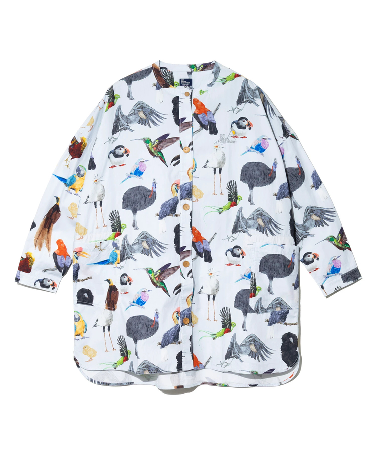 go slow caravan(ゴースローキャラバン) |オリジナル総柄Pt ノーカラーシャツジャケット (WOMENS)