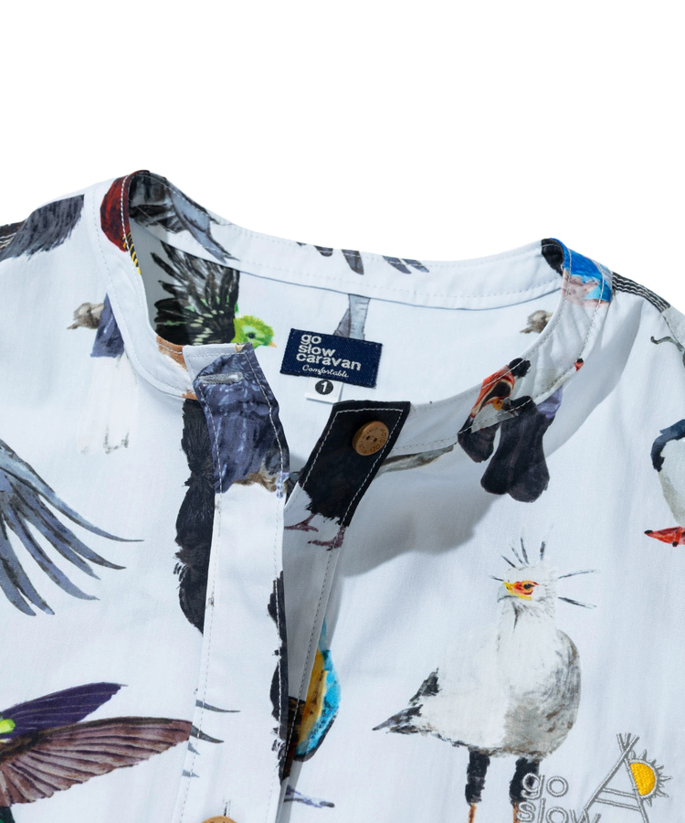 go slow caravan(ゴースローキャラバン) |オリジナル総柄Pt ノーカラーシャツジャケット (WOMENS)