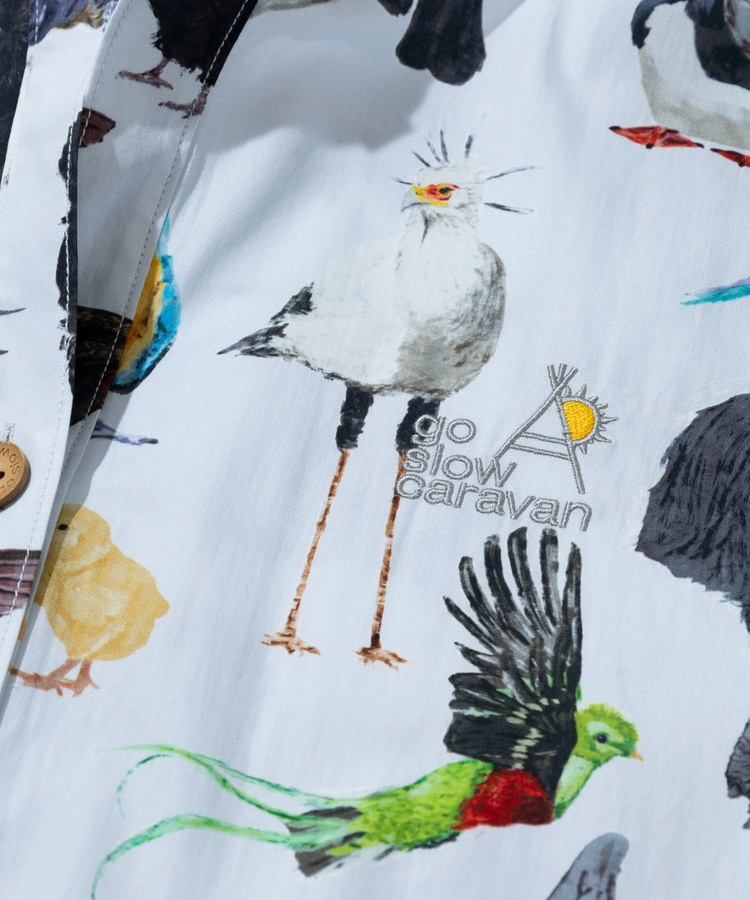 go slow caravan(ゴースローキャラバン) |オリジナル総柄Pt ノーカラーシャツジャケット (WOMENS)