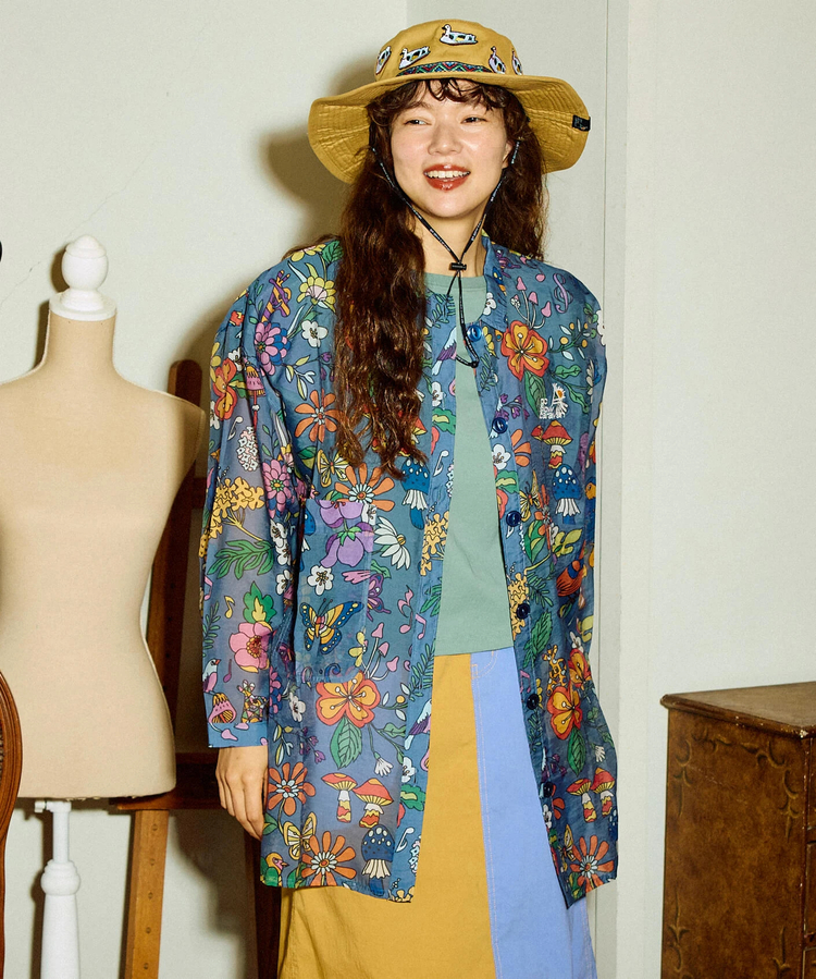 go slow caravan(ゴースローキャラバン) |虫よけハッピーフラワーシースルーシャツジャケット (WOMENS)