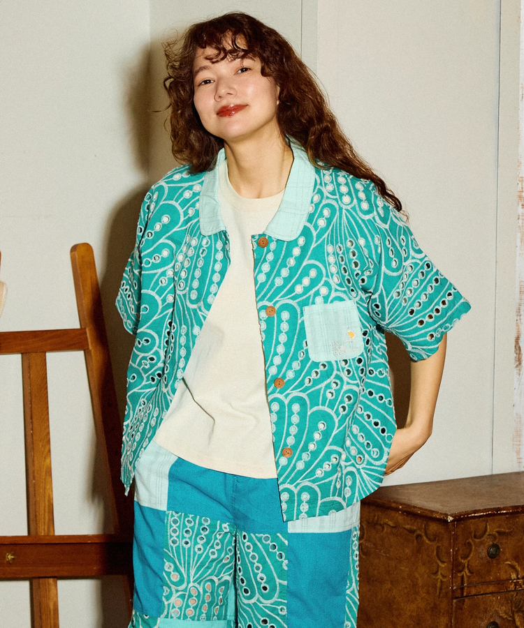 go slow caravan(ゴースローキャラバン) |カットワークコットン ハーフシャツ (WOMENS)