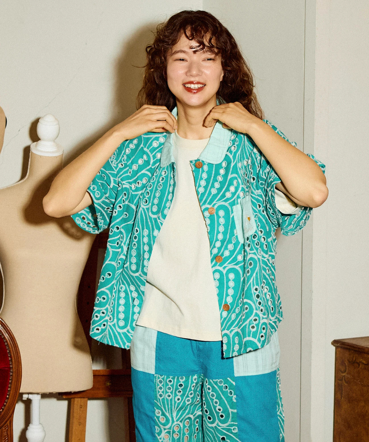 go slow caravan(ゴースローキャラバン) |カットワークコットン ハーフシャツ (WOMENS)