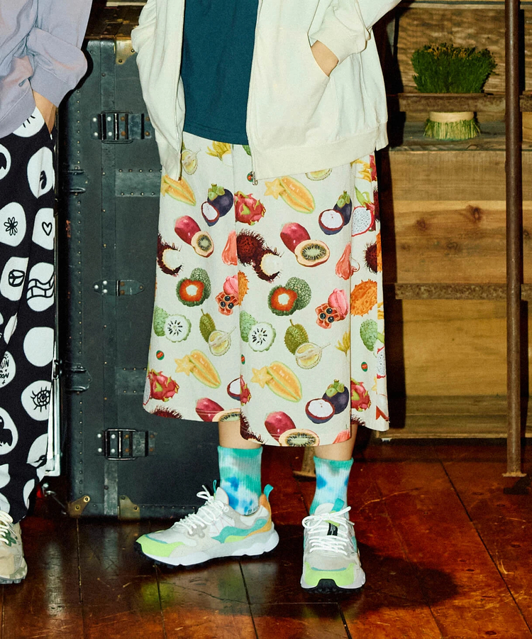 go slow caravan(ゴースローキャラバン) |ストレッチサッカー総柄スカート (WOMENS)