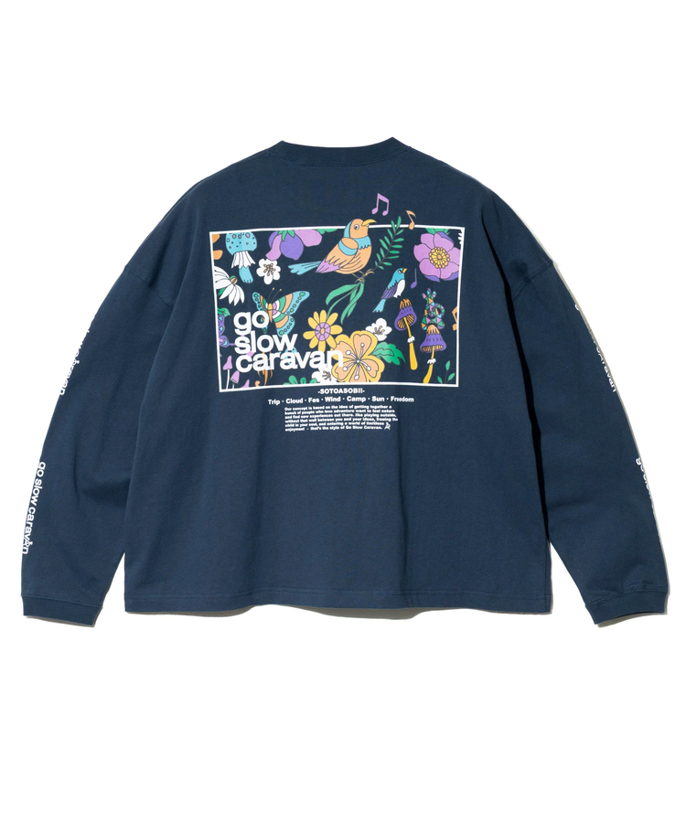 go slow caravan(ゴースローキャラバン) |USA/C スクエアLOGOバックプリントミドルLSTEE (WOMENS)