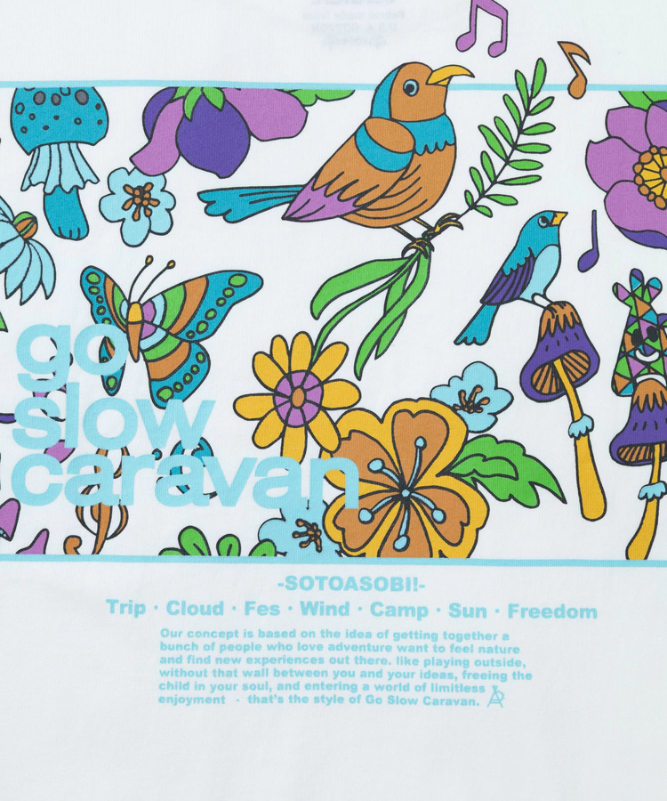 go slow caravan(ゴースローキャラバン) |USA/C スクエアLOGOバックプリントミドルTEE (WOMENS)