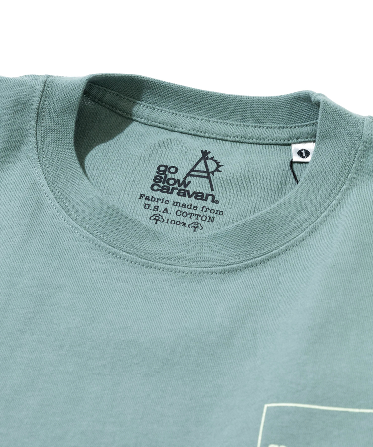 go slow caravan(ゴースローキャラバン) |USA/C スクエアLOGOバックプリントミドルTEE (WOMENS)