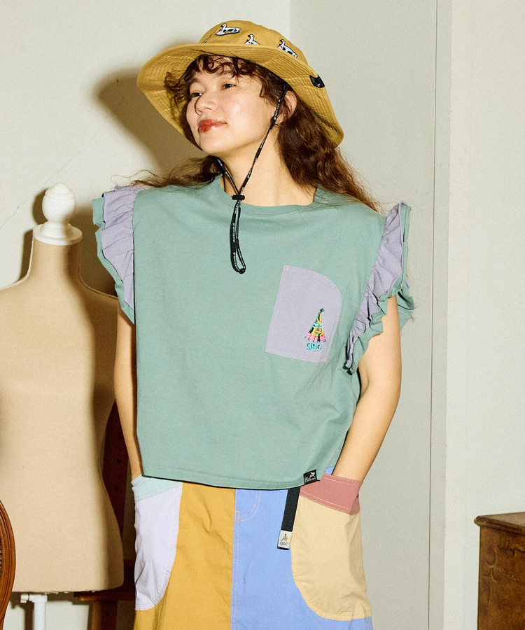 go slow caravan(ゴースローキャラバン) |USA/C フリルスリーブTEE (WOMENS)