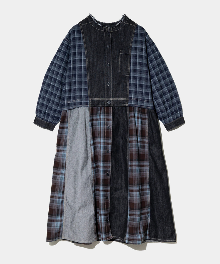 mililopiulu/ミリロピュール チェックミックスリメイクライクデニム