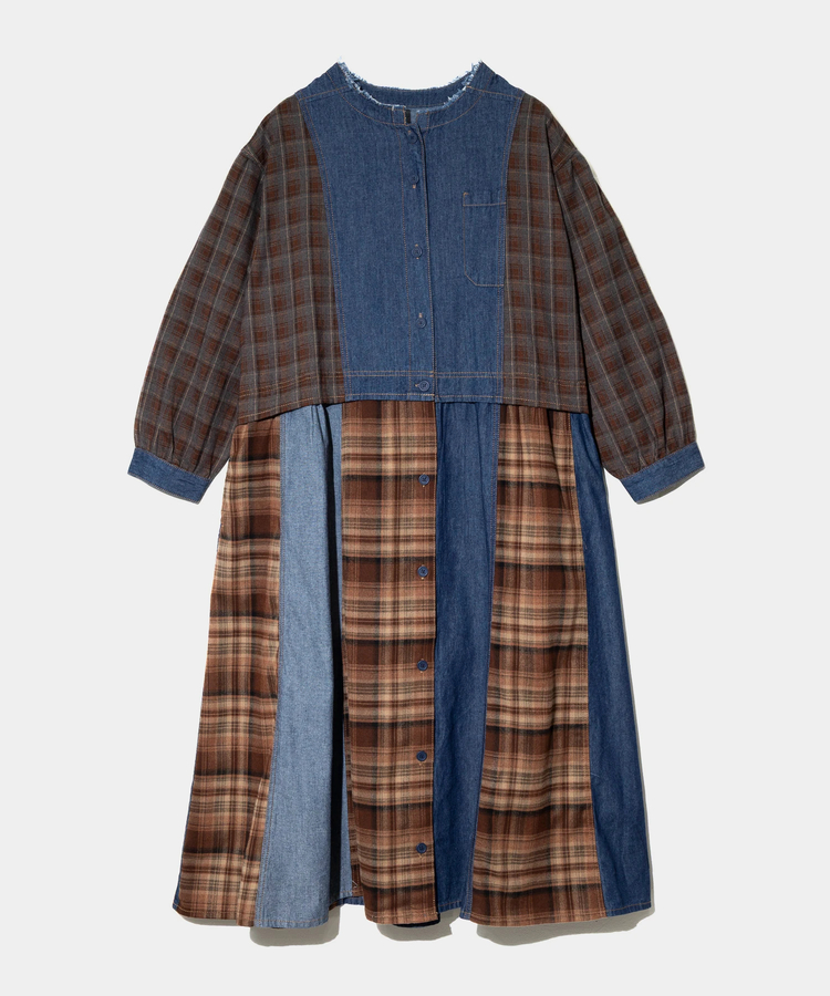 mililopiulu/ミリロピュール チェックミックスリメイクライクデニム