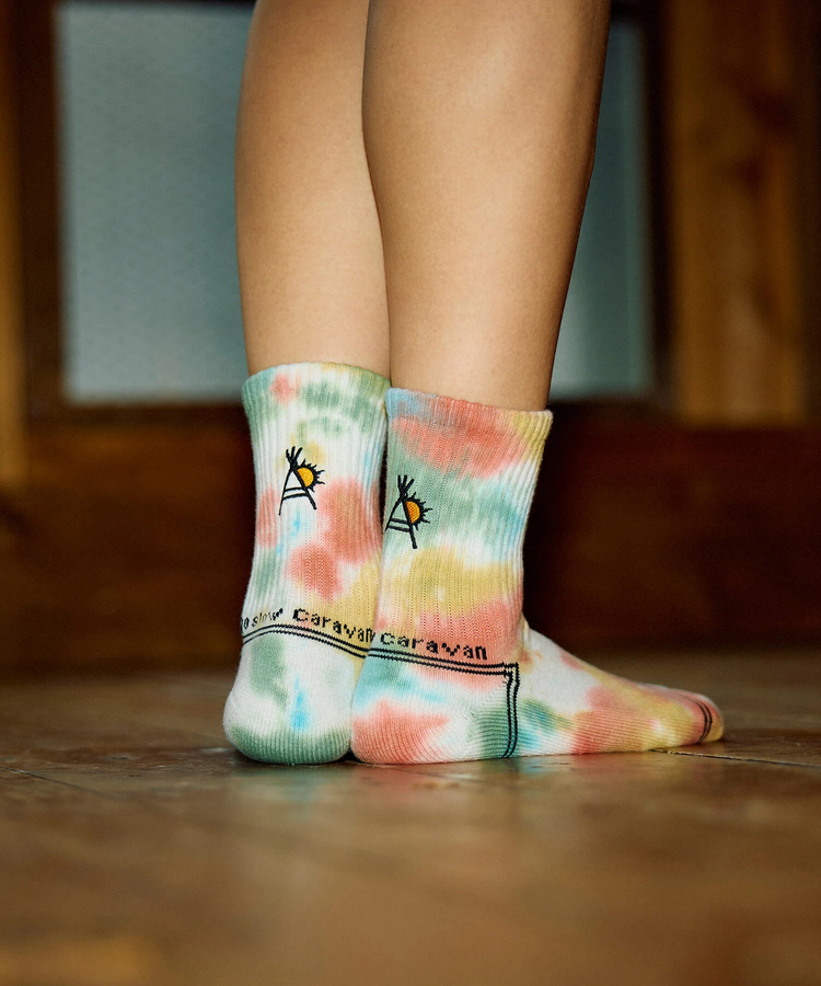 go slow caravan(ゴースローキャラバン) |タイダイジャガード刺繍 クウォーターソックス (MENS/WOMENS)