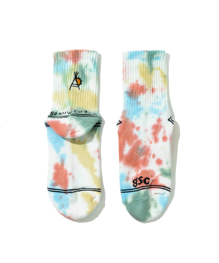 go slow caravan(ゴースローキャラバン) |タイダイジャガード刺繍 クウォーターソックス (MENS/WOMENS)