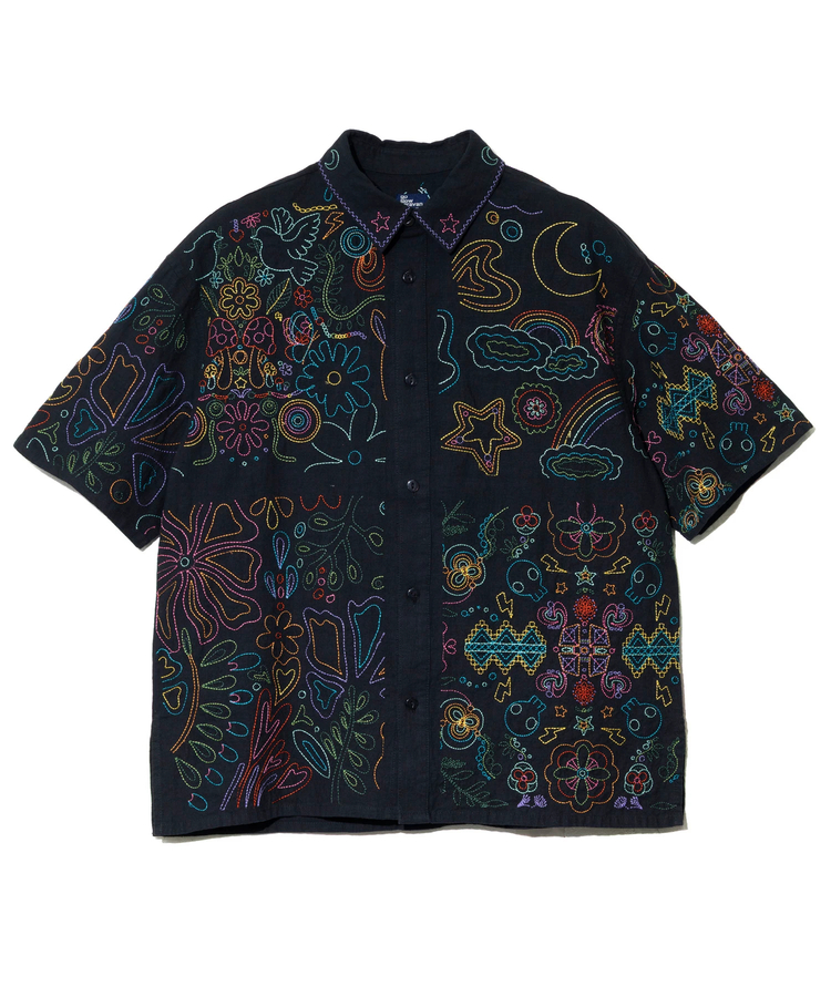 go slow caravan(ゴースローキャラバン) |LINEN/COTTONスクエア刺繍S/Sシャツ (MENS/WOMENS)