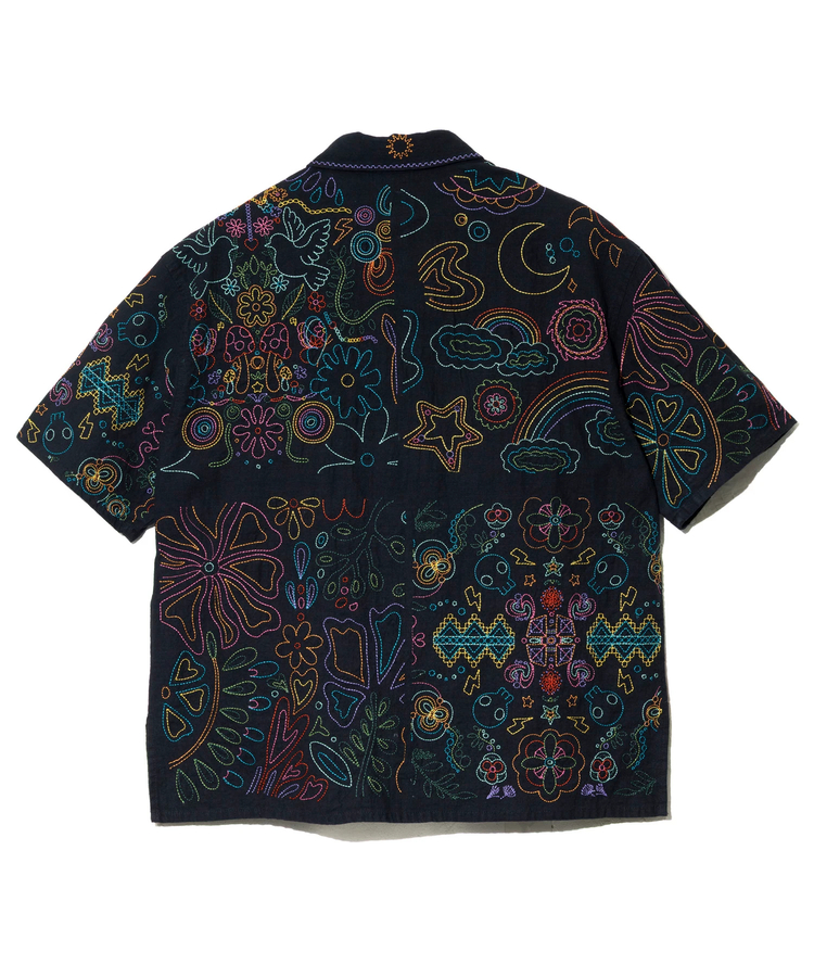 go slow caravan(ゴースローキャラバン) |LINEN/COTTONスクエア刺繍S/Sシャツ (MENS/WOMENS)