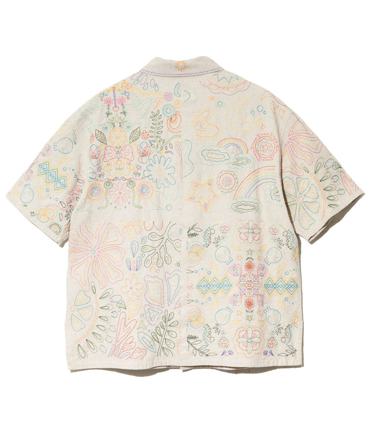 go slow caravan(ゴースローキャラバン) |LINEN/COTTONスクエア刺繍S/Sシャツ (MENS/WOMENS)