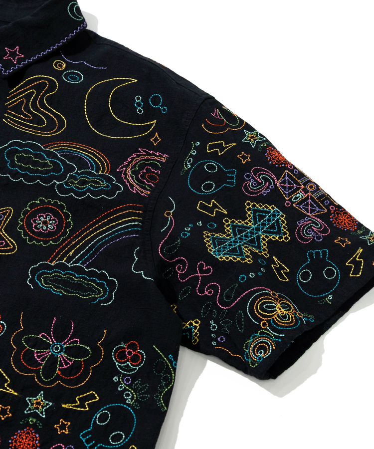 go slow caravan(ゴースローキャラバン) |LINEN/COTTONスクエア刺繍S/Sシャツ (MENS/WOMENS)