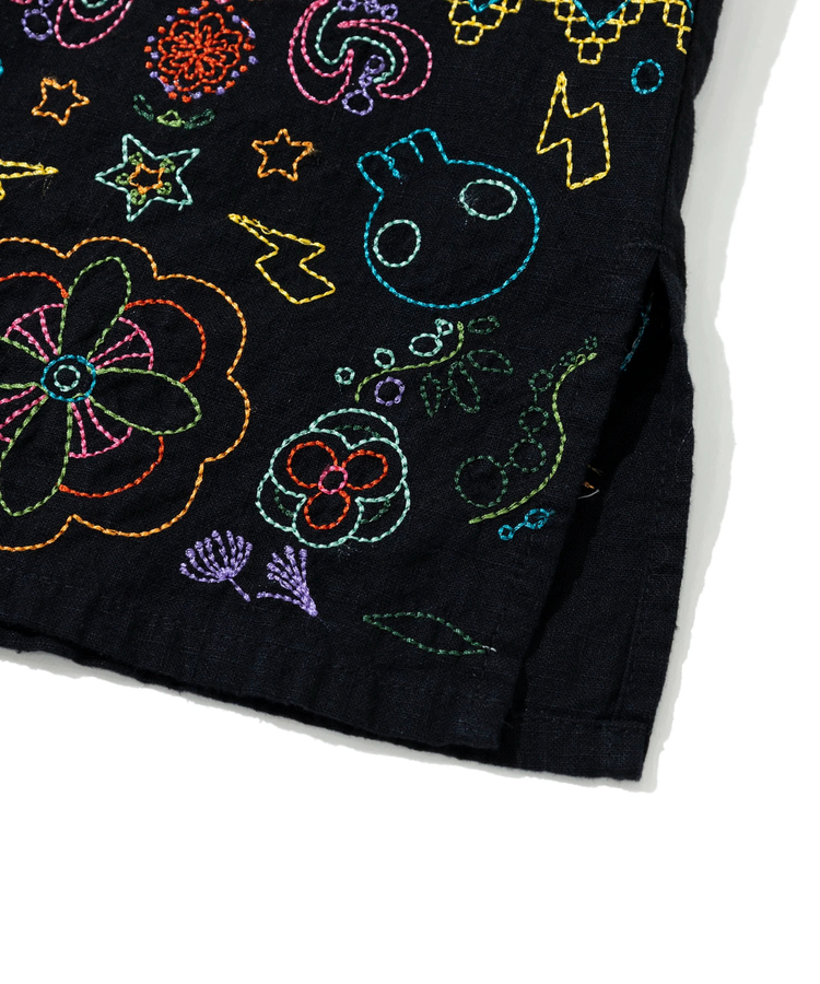 go slow caravan(ゴースローキャラバン) |LINEN/COTTONスクエア刺繍S/Sシャツ (MENS/WOMENS)