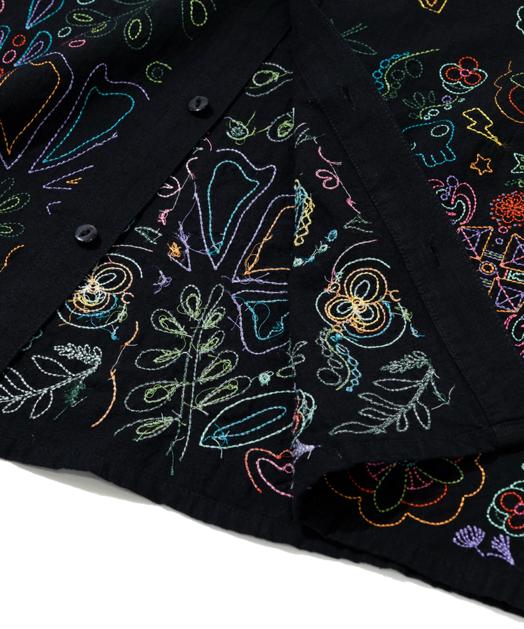 go slow caravan(ゴースローキャラバン) |LINEN/COTTONスクエア刺繍S/Sシャツ (MENS/WOMENS)