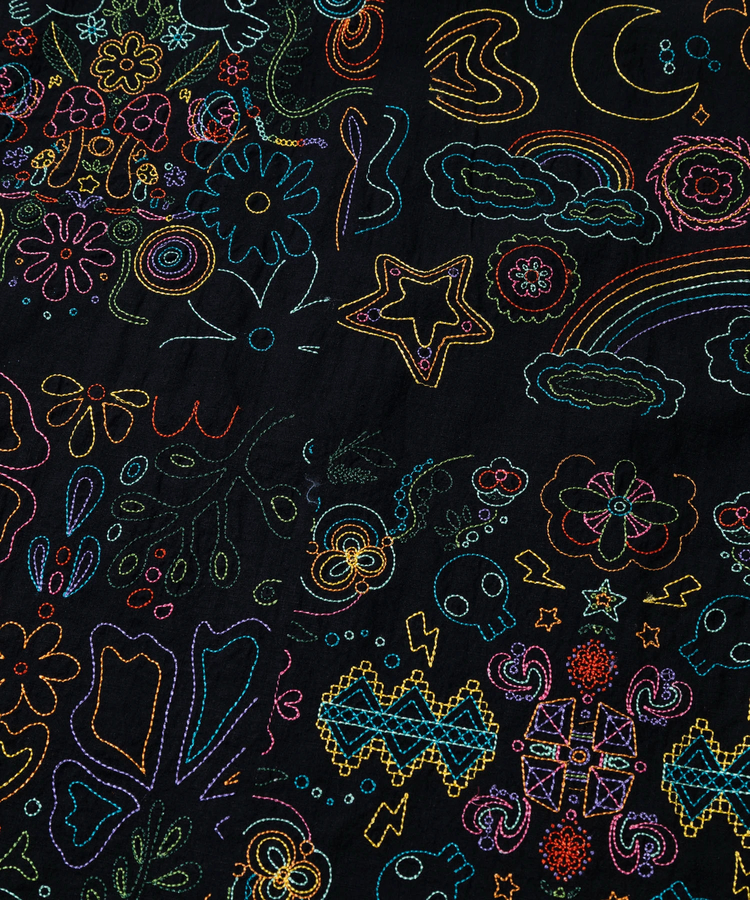 go slow caravan(ゴースローキャラバン) |LINEN/COTTONスクエア刺繍S/Sシャツ (MENS/WOMENS)