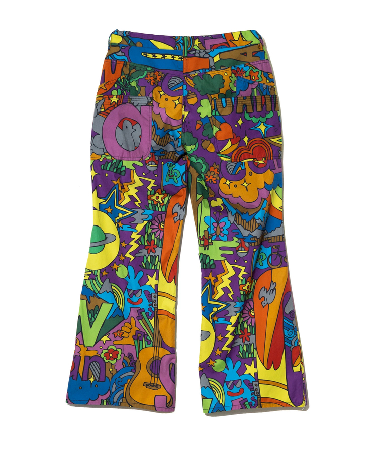 go slow caravan(ゴースローキャラバン) |タイプライター総柄プリントゆったりフレアパンツ (MENS/WOMENS)